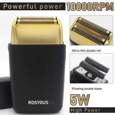 10000rpm rosyous RS-620 máquina de barbear masculina folha dupla sem fio interface usb cabeça óleo barbeador elétrico aparador profissional