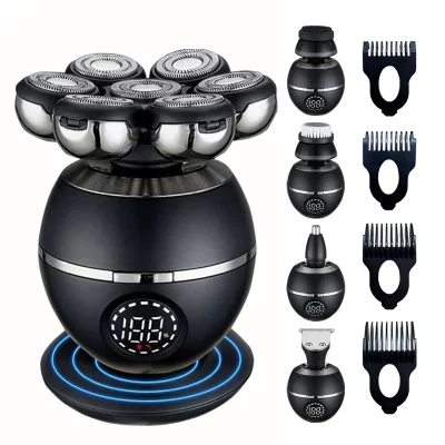 Barbeador elétrico 7d flutuante cortador cabeça base de carregamento portátil masculino aparador barba clipper recarregável cabeça careca navalha elétrica