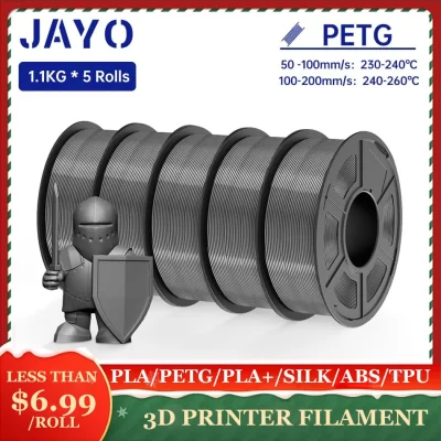 Jayo pla meta/abs/petg/seda/pla filamento 1.75mm 5 rolos impressora 3d 100% sem bolha para fdm diy material de presente transporte rápido