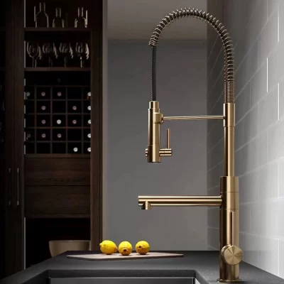 Torneiras De Cozinha De Ouro Escovado Tuqiu, Torneira De Pia Pull Down, Bica De Primavera Preta, Torneira Misturadora, Guindaste De Água Quente E Fria