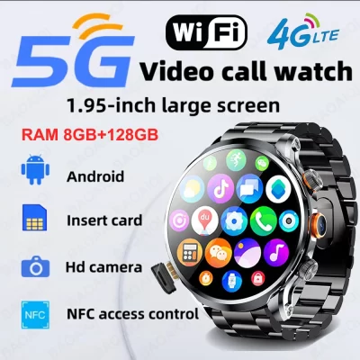 5g/4g rede completa relógio inteligente 1.95 polegada 680*680 tela grande hd chamada de vídeo 8gb + 128gb ram smartwatch google play wifi gps cartão sim