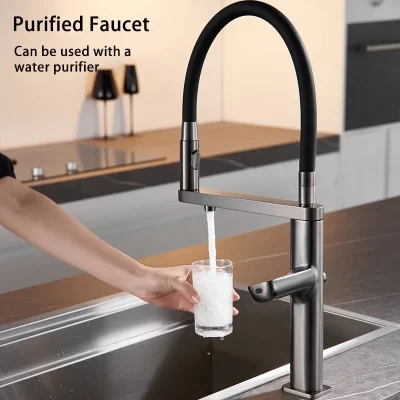 Pistola de luxo cinza torneira da cozinha toque inteligente display digital design duplo controle frio & quente filtragem água detecção pia torneira