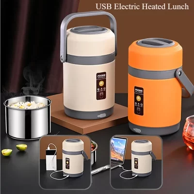 Lancheira aquecida elétrica usb 304, recipiente de almoço de aço inoxidável, isolamento térmico, caixas bento, aquecedores de alimentos para escritório, escola