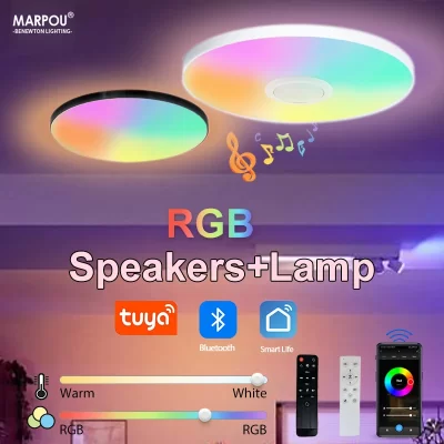 Luz de teto inteligente rgb com alto-falante, 30w 36w, áudio, reprodução de música, aplicativo tuya, bluetooth, wi-fi, decoração de casa, quarto, sala de estar