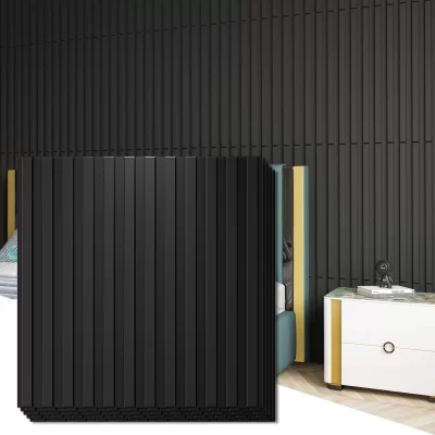 Painel de parede de ripas Art3d 12PCS, painéis de parede impermeáveis texturizados canelados 3D 50x50cm pretos para decoração de casa
