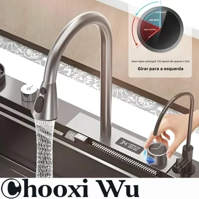 CHOOXIWU-A torneira removível multifuncional adequada para a cozinha, torneira de pia de cozinha com display digital
