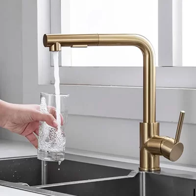 Escova De Torneira De Cozinha Aço Inoxidável Sem Chumbo De Ouro Retire Quente e Frio Alavanca Única Misturador De Pia De Cozinha