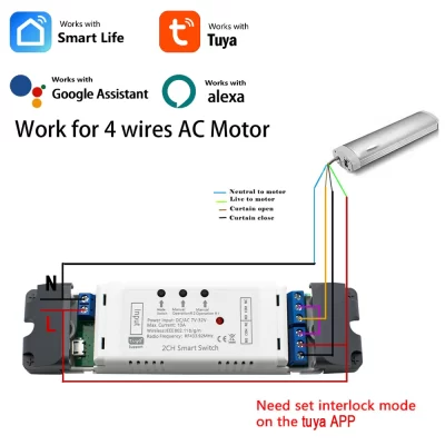 Tuya controlador de motor de atuador linear elétrico wi-fi inteligente de 2 canais, ac dc 12v 24v 110v 220v interruptor, controle remoto rf433, relé de pulso 2 canais