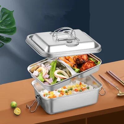 1.8L 304 Lancheira de Aço Inoxidável Dupla Camada para Crianças Bento Food Recipientes De Armazenamento À Prova de Vazamento para Piqueniques