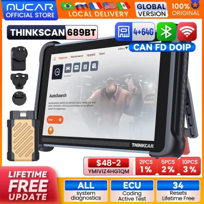 Thinkcar thinkkscan 689bt todo o sistema ferramenta de diagnóstico do carro activetest ecu codificação obd2 scanner 34 serviços pode fd doip ferramenta de verificação
