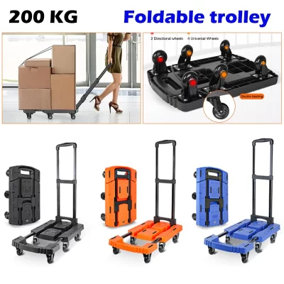 Carrinho de mão dobrável com rodas, caminhão portátil, transporte de compras, ferramentas domésticas, capacidade de carga 200kg