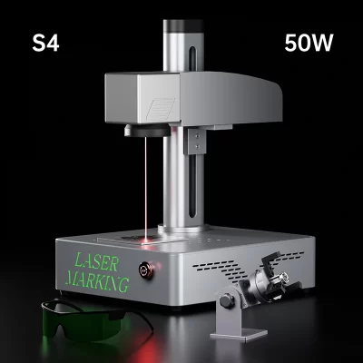 Máquina de marcação a laser de fibra DO 50W 30W 20W Pequena máquina de gravação automática para metal, plástico, aço, ferro, anel dourado, luz vermelha