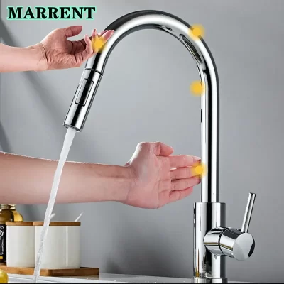 Torneiras de cozinha de toque inteligente quente e fria pull out pia da cozinha misturadora qualidade sensor aço inoxidável toque torneira misturadora da cozinha