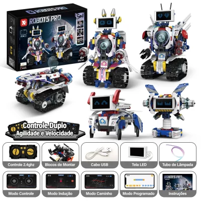 Blocos de Montar de Robô STEM 5 em 1, Brinquedos de Construção de Tela de Robô com Controle Remoto e APP, 603pecas