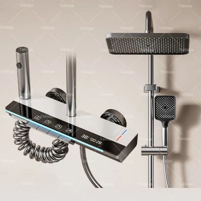 Display digital inteligente conjunto de chuveiro do banheiro piano chave chuvas banho chuveiros sistema conjunto apartamento banheira chuveiro torneira conjunto completo