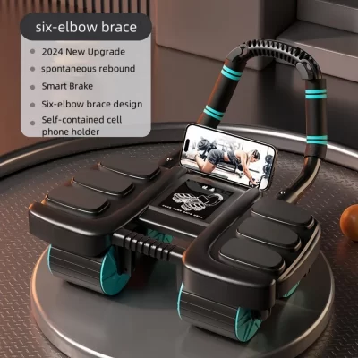 Exercitador de roda abdominal, design de seis rodas, roda de treino abdominal, rebote automático, antiderrapante, equipamento fitness para academia em casa