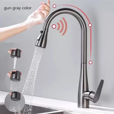 Torneiras de cozinha de toque inteligente guindaste para sensor torneira de água da cozinha misturador da pia girar toque sensor misturador de água