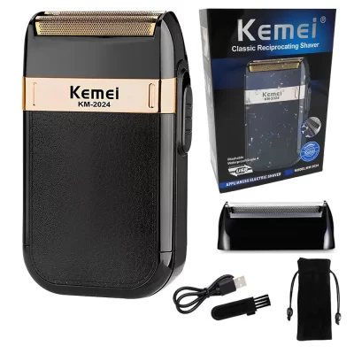 KM-2024 USB Carregamento Barbeador Elétrico Adicional Cutter Head Reciprocating Twin Blade Razor Shaver Beard Trimmer