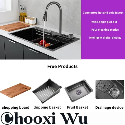 Conjunto de torneira de pia removível de cozinha, display digital inteligente, núcleo de válvula de cobre, saída de água multifuncional