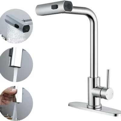 Torneiras de cozinha com 3 modos, rotação removível, cachoeira, pulverizador, cabeça, misturador de pia, quente e fria, furo único, torneira de lavagem