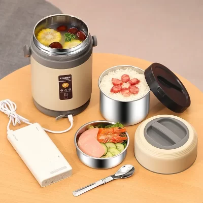 Caixa de Bento Aquecida Elétrica Portátil, 304 Aço Inoxidável Food Warmer Container, Lancheira Isolada USB, Caixas Térmicas de Escritório e Escola