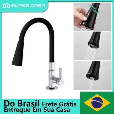 Torneira Gourmet Cozinha Flexível Parede Preta Cono Jato Duplo 1/4 Voltar