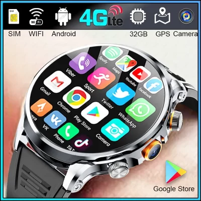 4g lte smartwatch android 32g rom armazenamento câmera hd gps 2025 relógio inteligente masculino 2g 4g cartão sim wifi sem fio rápido acesso à internet