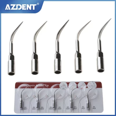 Azdent 5 peças ponta de raspador dental adequada para ems/mwoodpecker/satelec/dte/nsk raspador ultrassônico handpiece pontas de escamação ultrassônica dentária