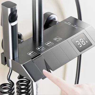 Chuveiro do banheiro Conjunto completo Preto Branco Cinza Banheira Sistema de chuveiro Chuva Pressurizada Digital LED Shower Conjuntos torneira do chuveiro frio quente Top 1 conjunto de chuveiro de 4 vias de cobre de