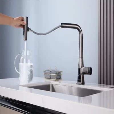 Torneira multifuncional de cachoeira, torneira rotativa, display digital, acessórios para pia de cozinha