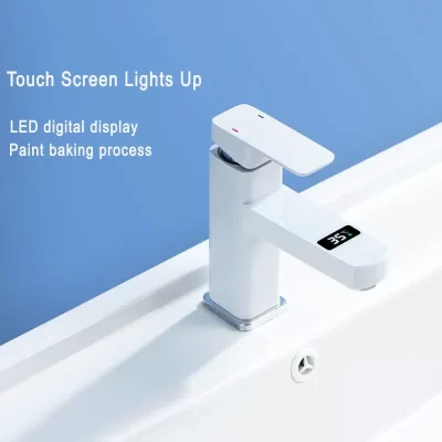 Torneiras de bacia digital inteligente torneira do banheiro chuveiro torneiras temperatura da água led preto branco pia rotativa aço inoxidável