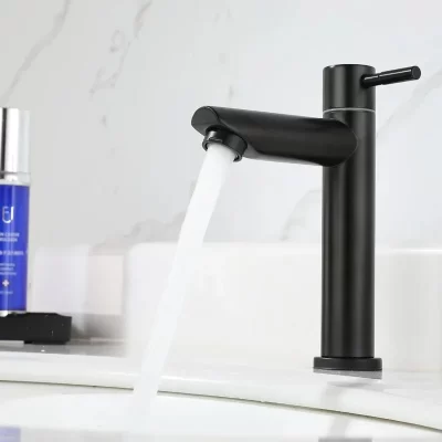 Torneira fria única, torneira de bacia de aço inoxidável 304 de última geração, lavatório de bancada de banheiro