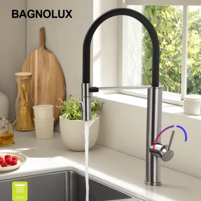 BAGNOLUX Torneira de cozinha removível com rotação de 360 graus para montagem em deck quente e fria com furo único e alça única torneira misturadora para pia