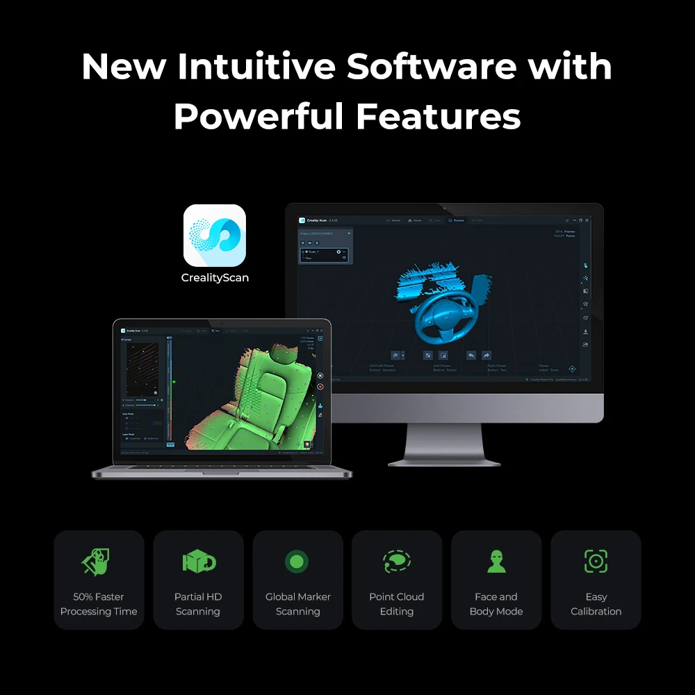 Creality Raptor Pro 3D Scanner 22 + 7 Linha Laser Azul/NIR Velocidade de Alta Precisão Anti-Shake Rastreamento 24Bit Color Scan Blue & NIR Ligh - Image 5