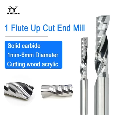 Cortador espiral de flauta única, 5 peças, 3.175/4/5/6mm, haste 1f up, conjunto de fresa de topo de carboneto, brocas de roteador cnc para gravação de madeira acrílica