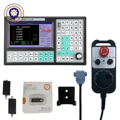 Controlador usb mach3 offline cnc de 5 eixos SMC5-5-N-N 500khz código g tela grande de 7 polegadas + roda manual de parada de emergência de 6 eixos mpg