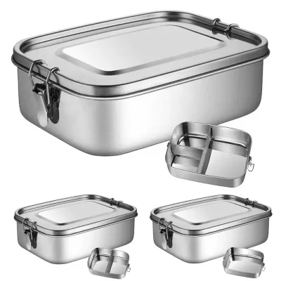 1/2/3 grade 304 aço inoxidável lancheira fivela dupla estudantes selado bento caixa de jantar lancheira isolamento quadrado caixa fresca