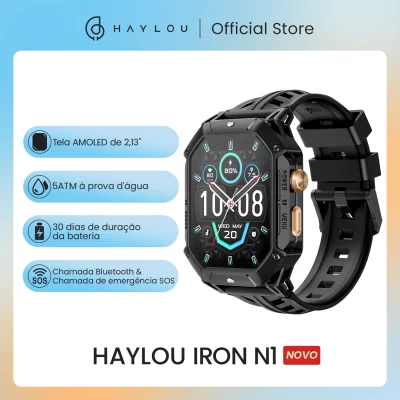 HAYLOU-IRON N1 Relógio inteligente, 2,13 "Display AMOLED, 5ATM à prova d'água, Bluetooth Call, Smartwatch esportivo para exterior, 30 dias de duração da bateria