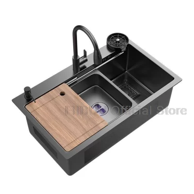 Pia de cozinha engrossada 304 aço inoxidável pista dupla escalonada multifuncional grande slot único lavagem/corte/dreno em um conjunto completo