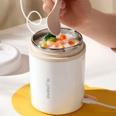 Lancheira com aquecimento elétrico usb 600ml, portátil, piquenique, leite, bebida, aquecedor de alimentos, aço inoxidável, recipiente aquecedor de alimentos 5v 12v 24v