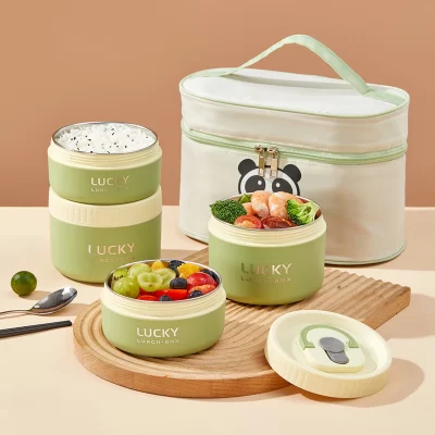 WORTHBUY Lancheira térmica portátil com talheres e bolsa 304 recipientes de alimentos de aço inoxidável selado à prova de vazamento frasco de sopa micro-ondas