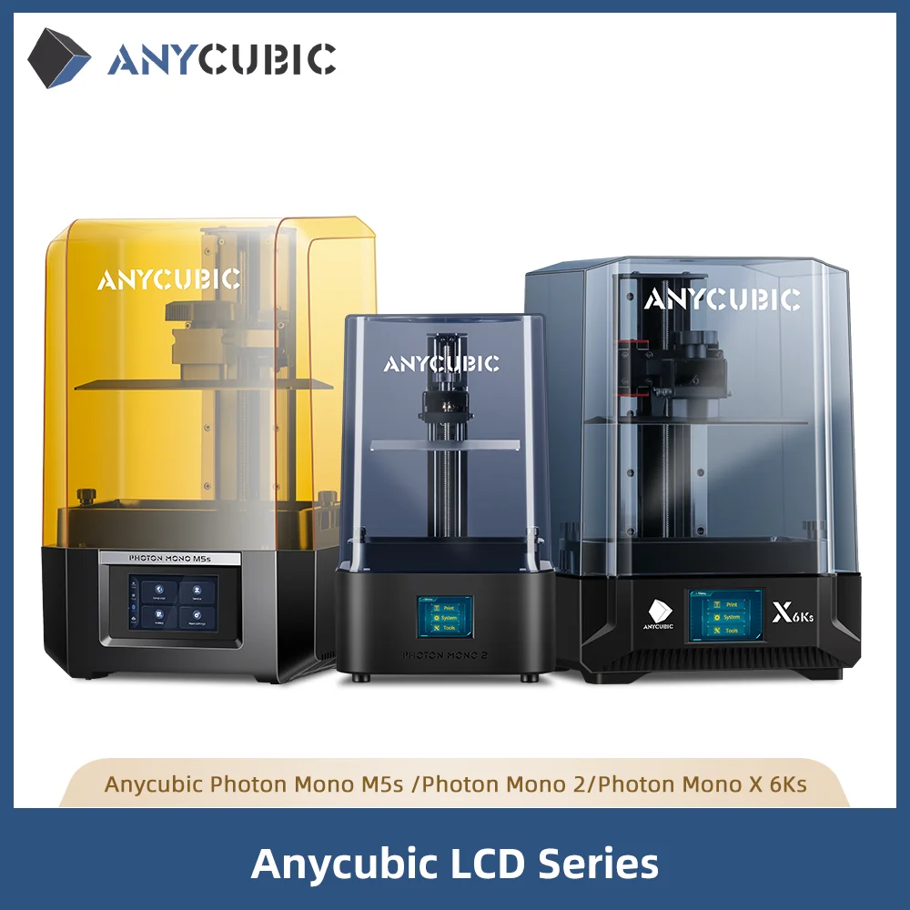 ANYCUBIC DLP SLA LCD Resina Impressora 3D Photon Mono 2, X 6Ks, M5s Pro, 14K M7 Pro, M3 Max, D2, Wash and Cure 3, 3 Plus, Max