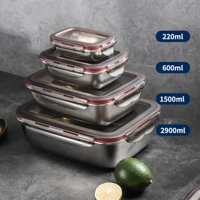 304 aço inoxidável lancheira selada comida bento caixa geladeira quadrado microondas aquecimento preservação caixa de armazenamento piquenique