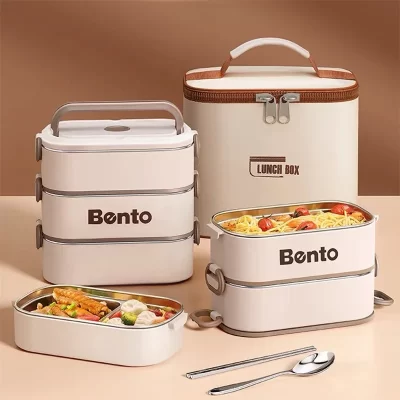 304 Aço Inoxidável Dividido Lunch Box para Crianças e Adultos, empilhável, portátil, à prova de vazamentos, Bento, Microondas Selado, Grande Recipiente De Alimento