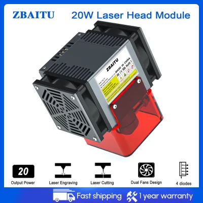 Cabeça do módulo gravador a laser, TTL, saída 20W, potência óptica para impressora 3D, gravação CNC, máquina de corte, 0,08x0,08mm, 24V