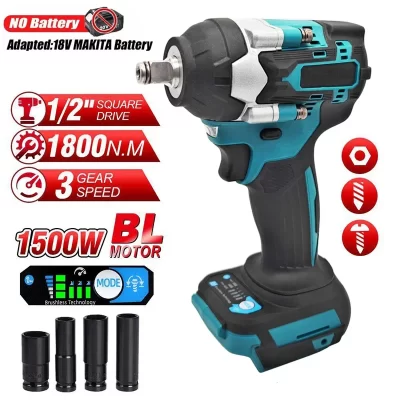 18V Brushless 1500W 1800N.M Torque 1/2" Chave de impacto adequada para Makita 18V Bateria