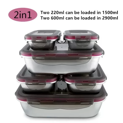304 aço inoxidável comida almoço bento caixa selada à prova de vazamento caixa de armazenamento de viagem doméstico sottaceto caixa de aquecimento de microondas lancheiras