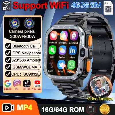 Para xiaomi ios android relógio inteligente masculino gps 16g/64g rom armazenamento hd câmera dupla 2g 4g sim wifi sem fio rápido acesso à internet presente