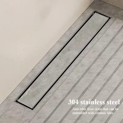 Dreno de piso de aço inoxidável 304, dreno de chão desodorante longo para banheiro de hotel, pode ser incrustado com azulejos