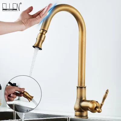 Torneiras de cozinha ELLEN-Touch Control, Puxe a torneira misturadora de bronze anti-queda, Torneira do sensor do guindaste, Água quente e fria, EL902B